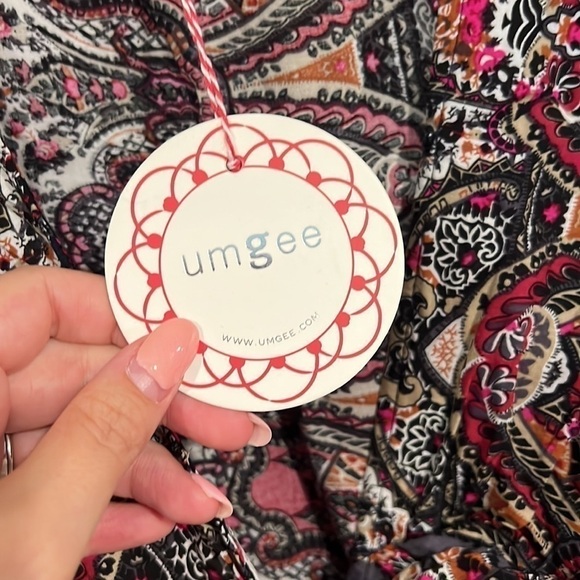 Nwt Umgee Wine Multiprint Surplice Long Sleeve Tiered Short Dress, Size M - Picture 6 of 12